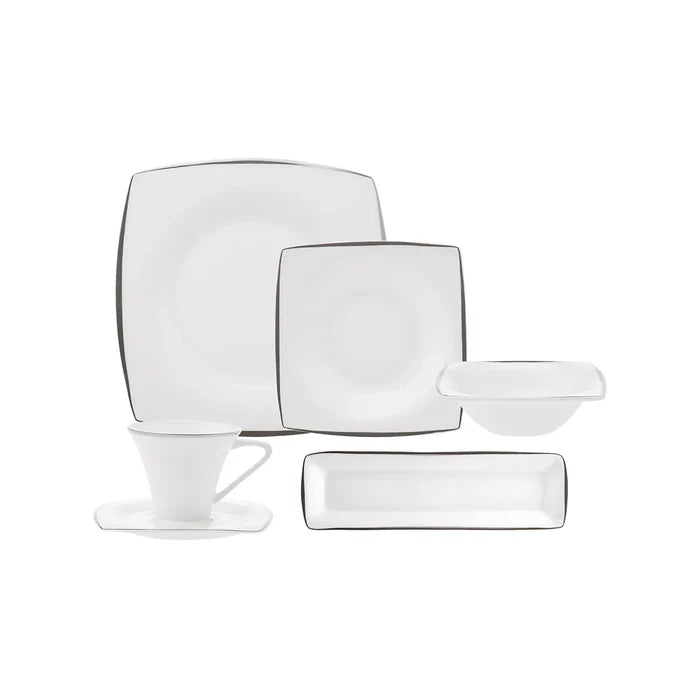 Service Petit Déjeuner Karaca Fine Pearl Agate pour 6 personnes, 26 pièces carrées/rectangulaires, platine