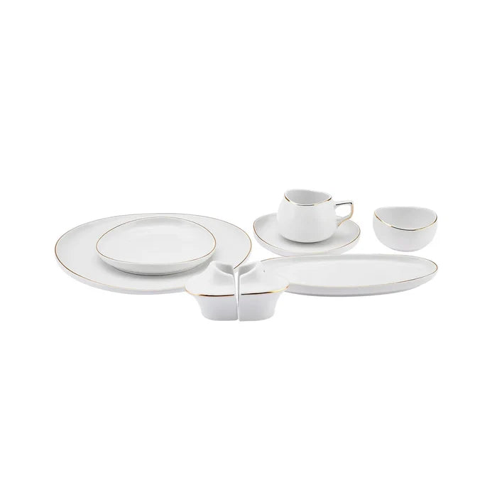 Service Petit Déjeuner Karaca Streamline Hole pour 6 personnes, 28 pièces, New Generation Bone, or