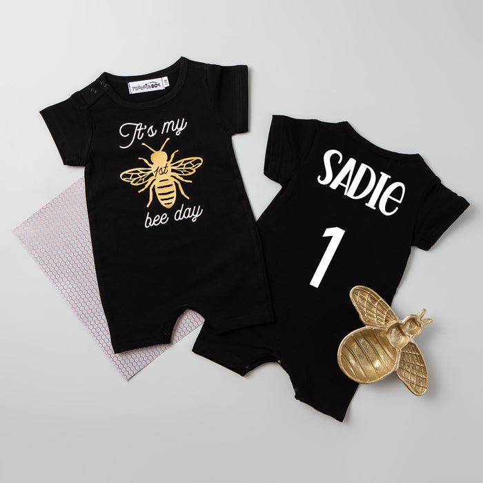 Shorts "It's My 1st Bee Day" Slim Fit Birthday Romper