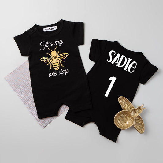 Shorts "It's My 1st Bee Day" Slim Fit Birthday Romper
