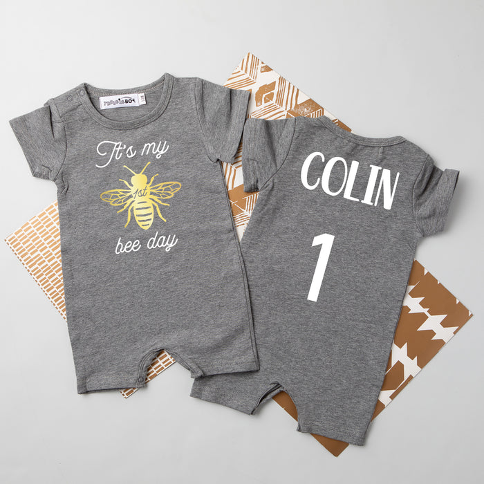 Shorts "It's My 1st Bee Day" Slim Fit Birthday Romper