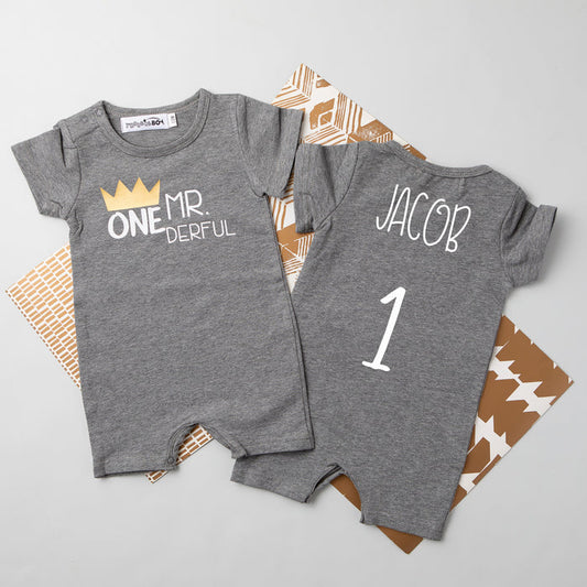 Shorts "Mr. Onederful" Slim Fit 1st Birthday Romper 12 mo-VIP