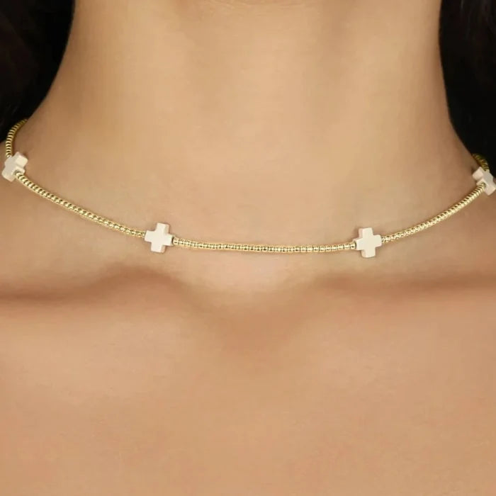 Signature Cross Pattern Necklace - Gold - Molly + Kate