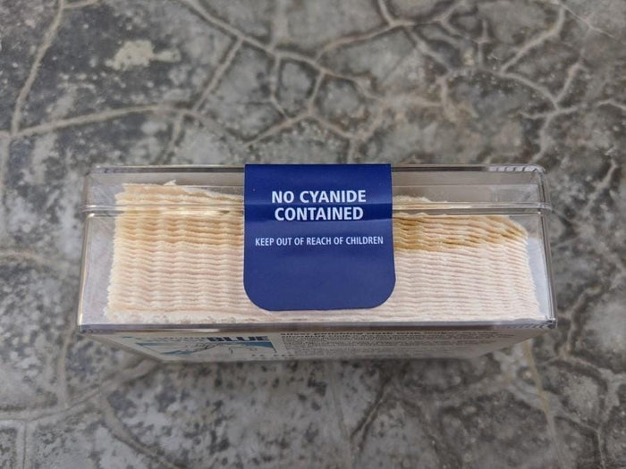 SilverBlue polishing cloth box end view showing no cyanide contained safety label and child safety warning