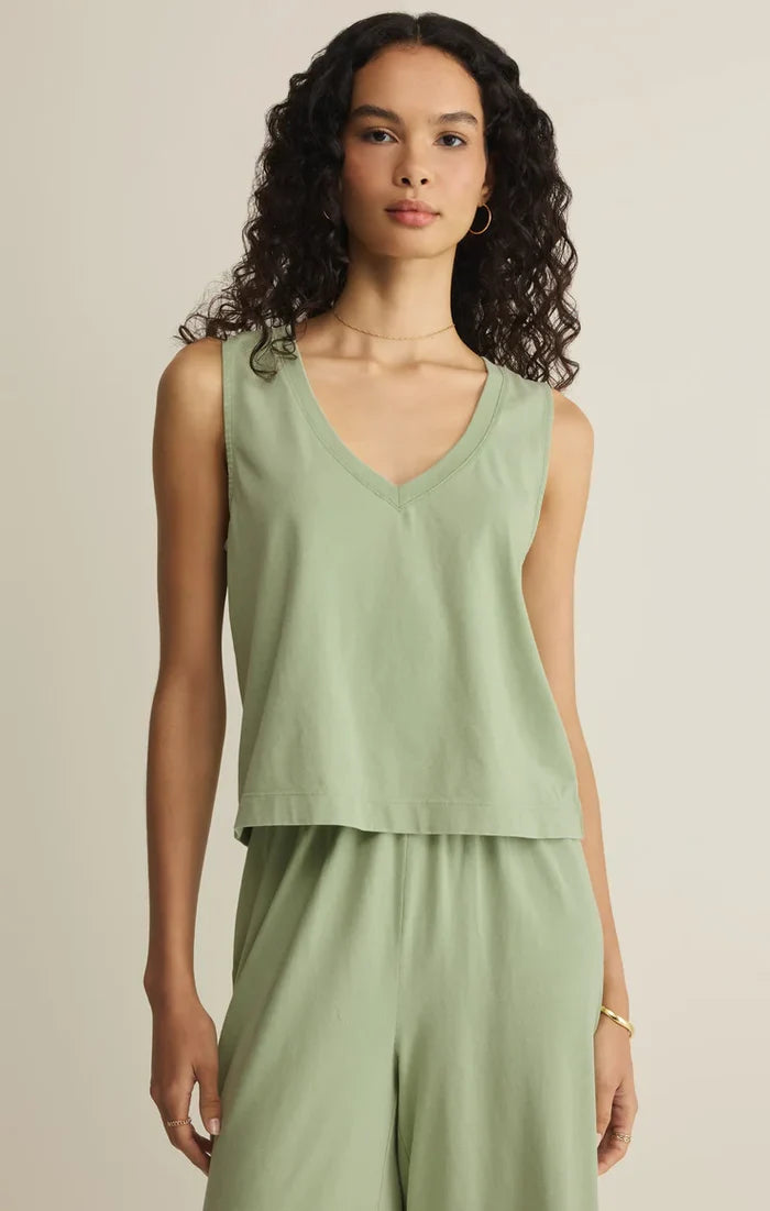 Sloane V-Neck Cotton Jersey Tank - Crystal Green - Molly + Kate