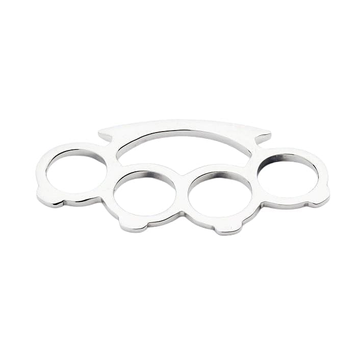 The sterling silver brass knuckles pendant shown from a sharp angled perspective to highlight its shine.
