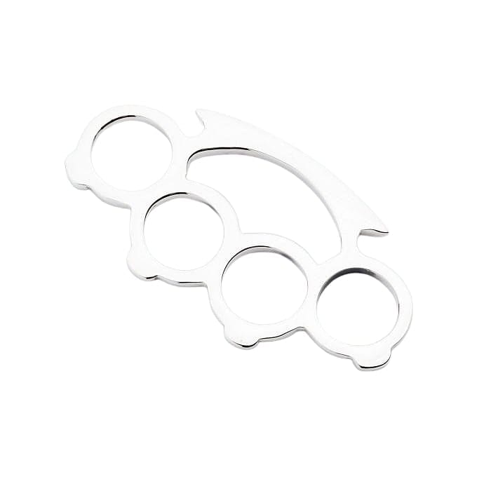 A classic punk rock necklace pendant in the shape of a polished silver knuckle duster.