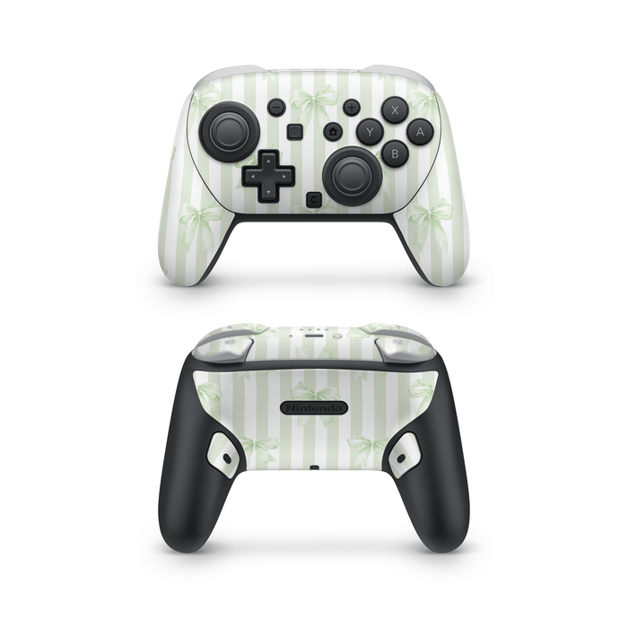 Soft Green Bows Nintendo Switch Pro Controller Decal Skins