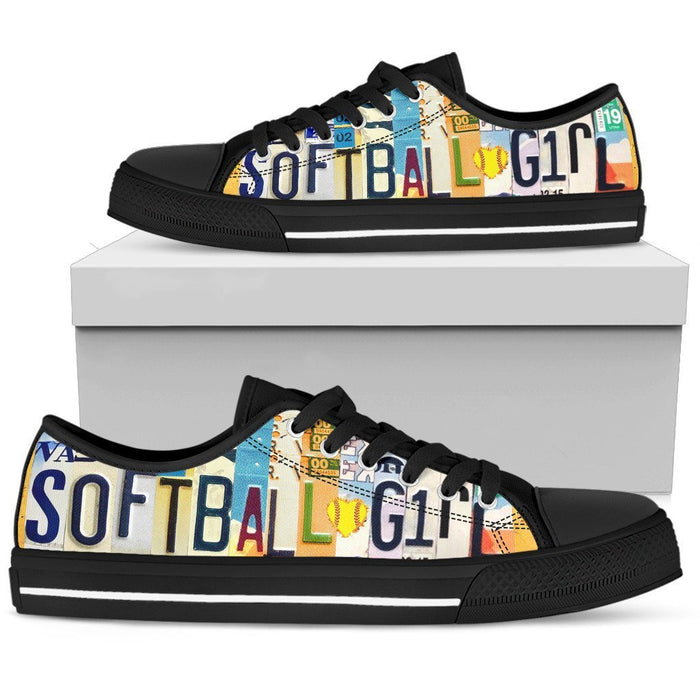 Softball Girl Low Top Shoes Black-KaboodleWorld