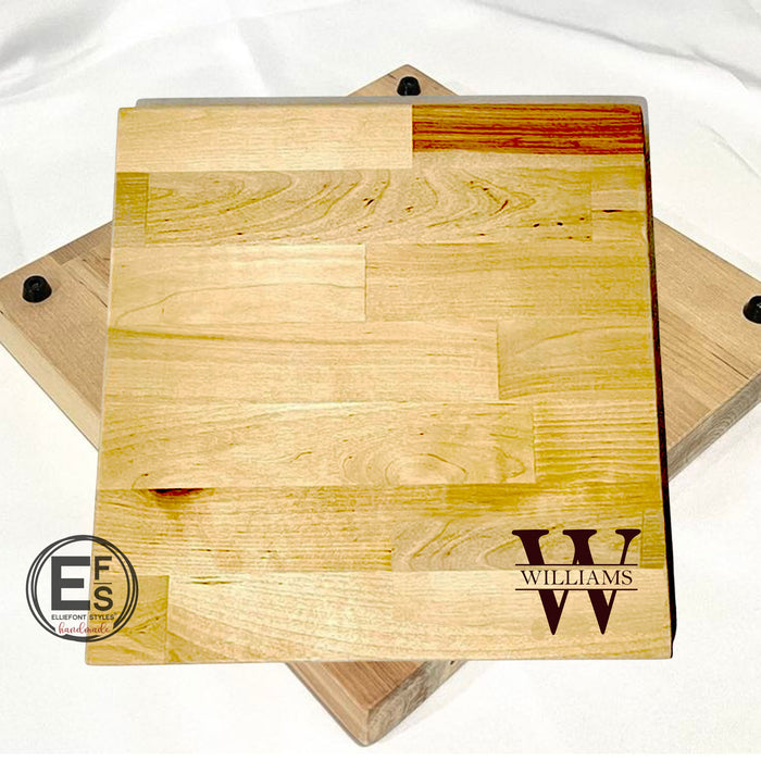 Custom engraved serving board with couple’s first and last names for home décor