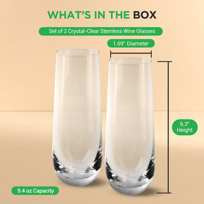 Stemless Champagne Flutes Set - Durable Lead-Free Crystal, Dishwasher Safe