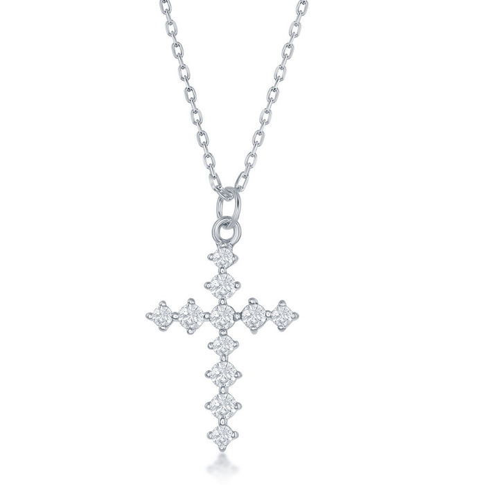 Sterling Silver CZ Cross Pendant on adjustable 16+2" Sterling Silver Chain.