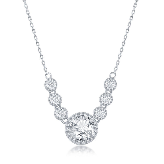 Sterling Silver Seven Stone Graduated CZ Necklace on adjustable 16+2" Sterling Silver Chain.