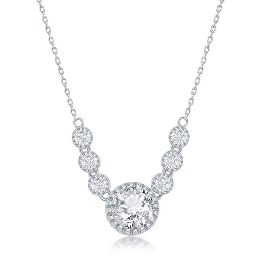 Sterling Silver Seven Stone Graduated CZ Necklace on adjustable 16+2" Sterling Silver Chain.