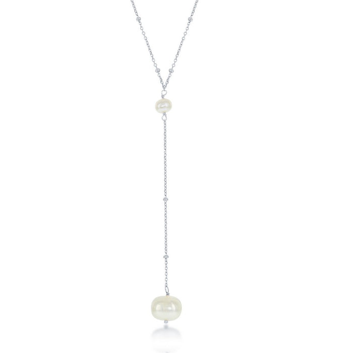 Sterling Silver Hanging Freshwater Pearl Lariat 'Y' Necklace on 16+2" Sterling Silver Chain.