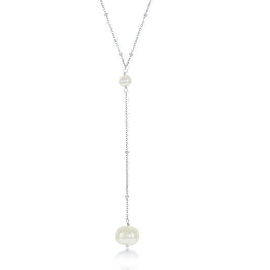 Sterling Silver Hanging Freshwater Pearl Lariat 'Y' Necklace on 16+2" Sterling Silver Chain.