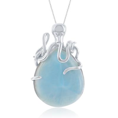 Sterling Silver Octopus and Blue Larimar Necklace
