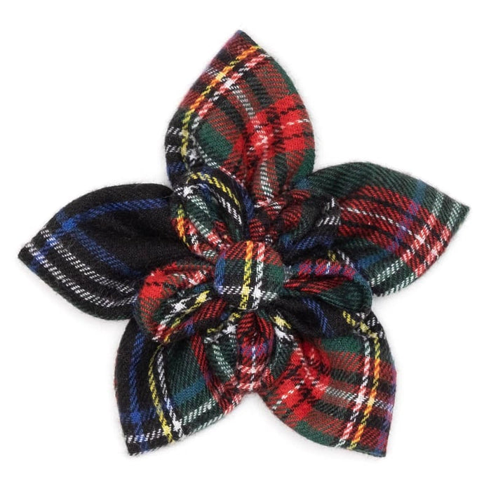 The Worthy Dog Bow Ties Stewart Plaid Red / Blk/ Green Flower Pet Collar Attachment - Size Small