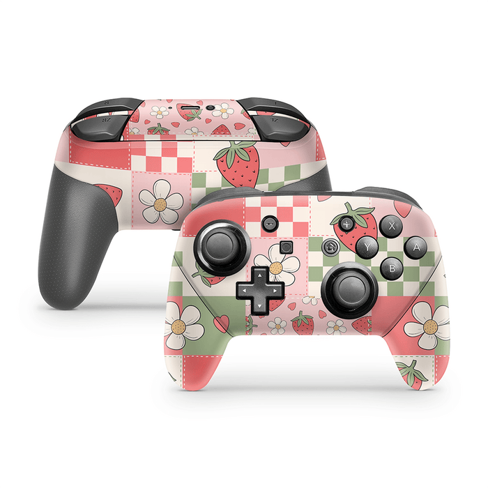 Strawberry Patchwork Nintendo Switch Pro Controller Decal Skins