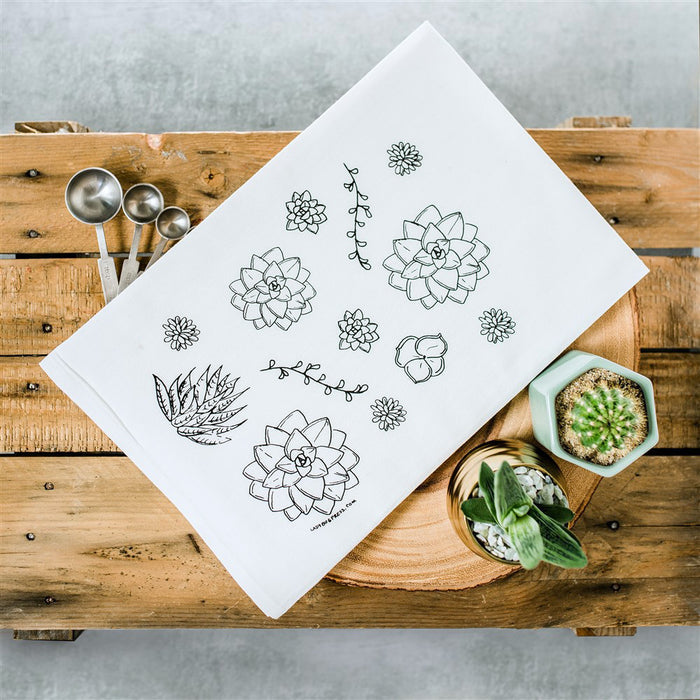 Succulent Tea Towel, flour sack towel