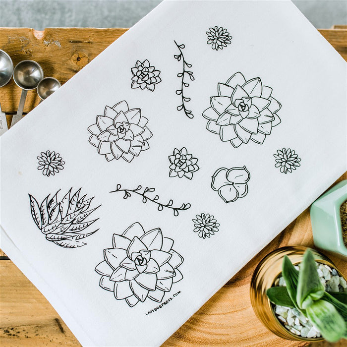 Succulent Tea Towel, flour sack towel
