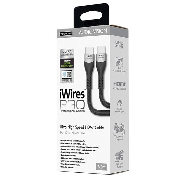 Techlink 711803 iWires Pro 8K HDMI Ultra Certified Cable - 3 Metre 3 Metre