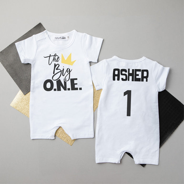 "The Big One Crown" Slim Fit Shorts Personalized 1st Birthday Romper