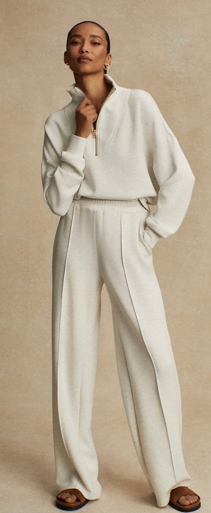 The Wide Leg Pant 28" - Ivory Marl