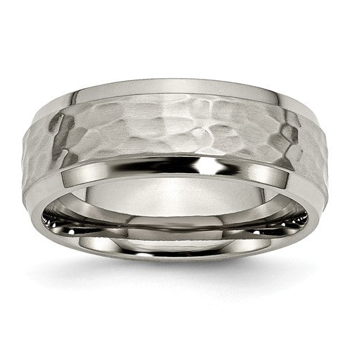 Titanium 8mm Beveled Edge, Hammered And Polished Band