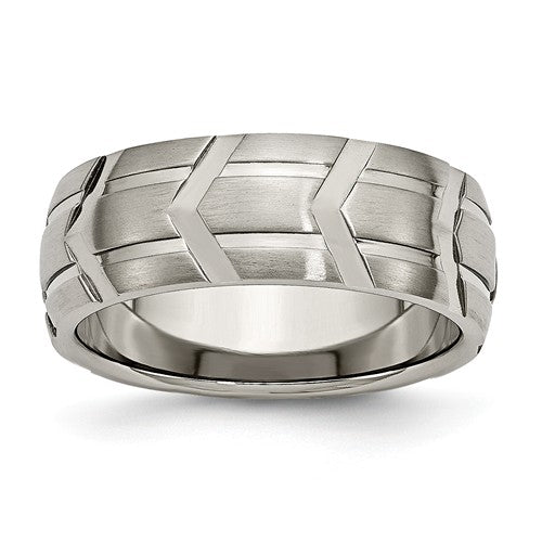 Titanium Chevron Design 8mm Satin And Polished Band
