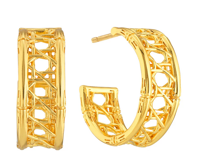 Veranda Caning Medium Hoop Earrings - Gold