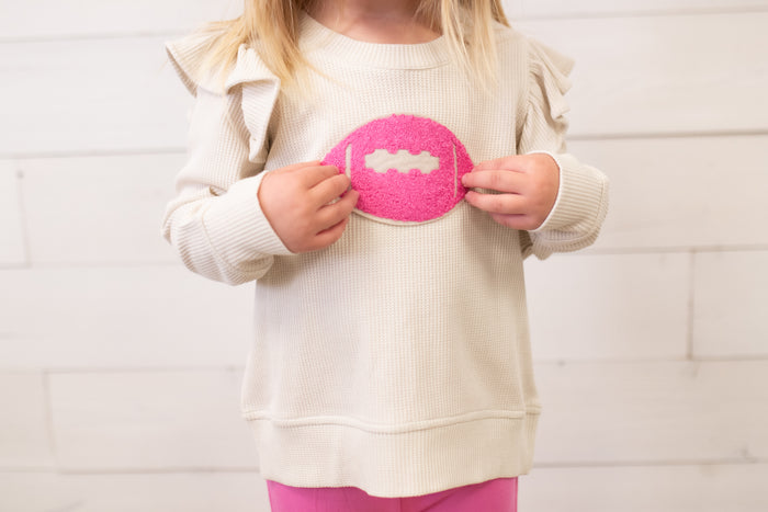 Waffle Ruffle Football Sweatshirt with Pink Bamboo Baby Bells
