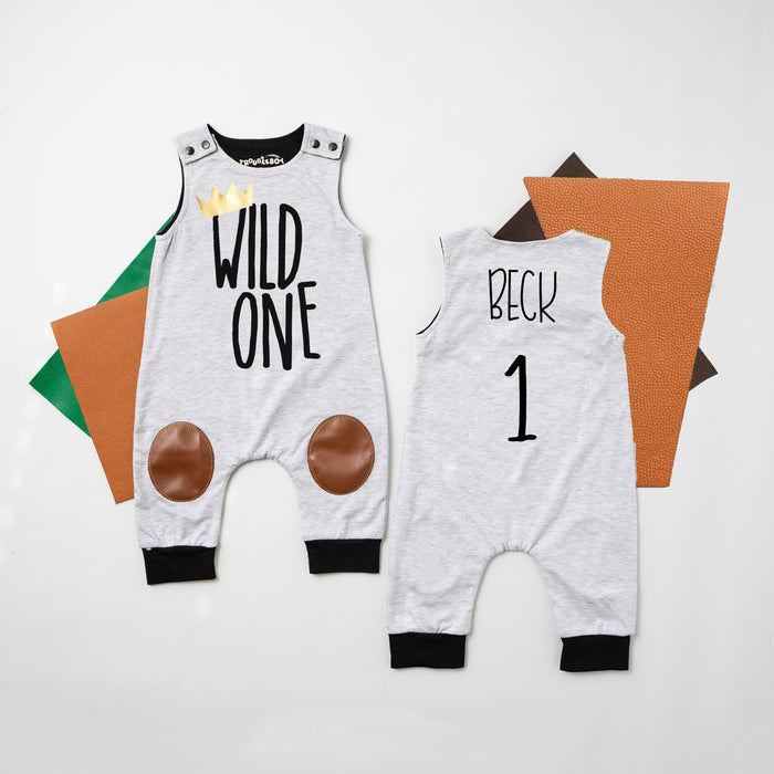 "Wild One" First Birthday Romper with Knee Patch, 12 month-VIP