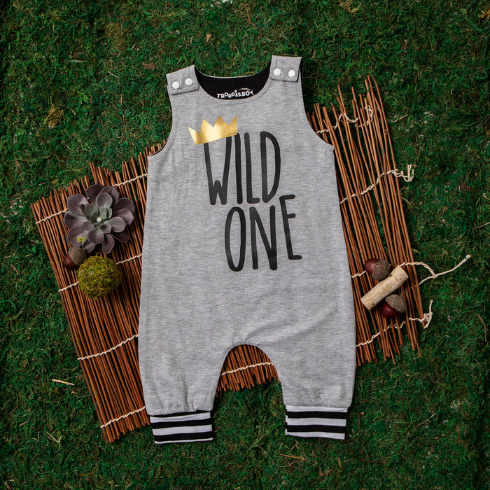 Wild One First Birthday Romper with Striped Cuff