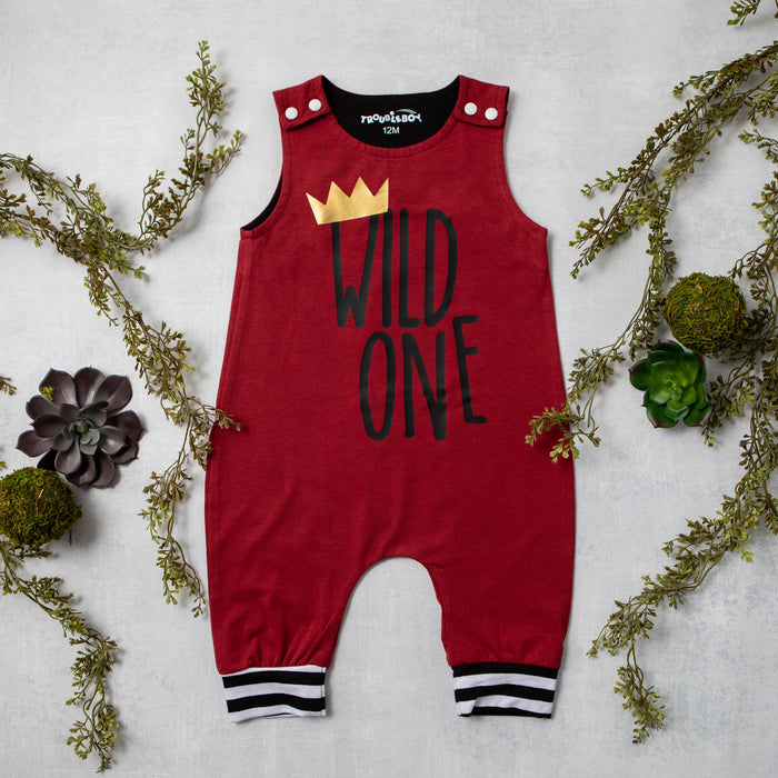 Wild One First Birthday Romper with Striped Cuff