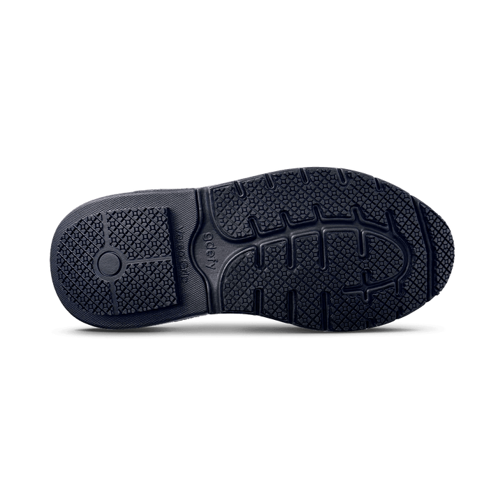Black shoe sole with a textured, non-slip pattern and "goofy" brand logo visible.