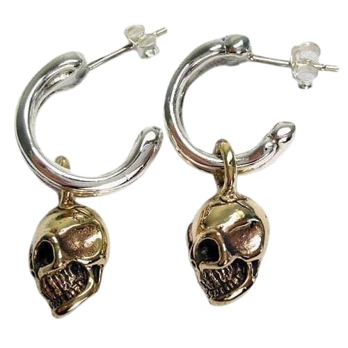 Yellow Gold Dangle Skull Sterling Silver Biker Stud Earrings [2]