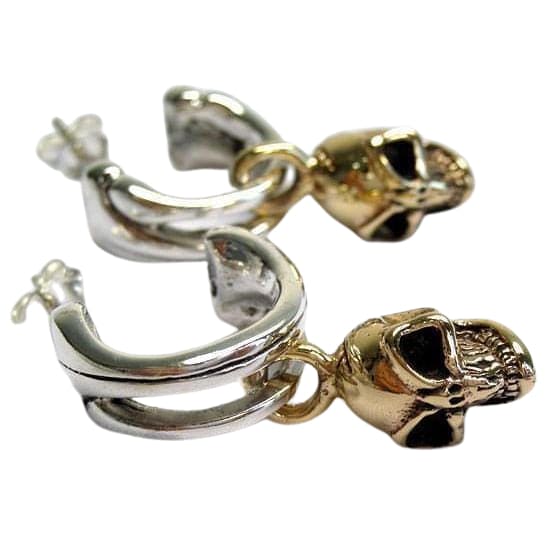 Yellow Gold Dangle Skull Sterling Silver Biker Stud Earrings [3]