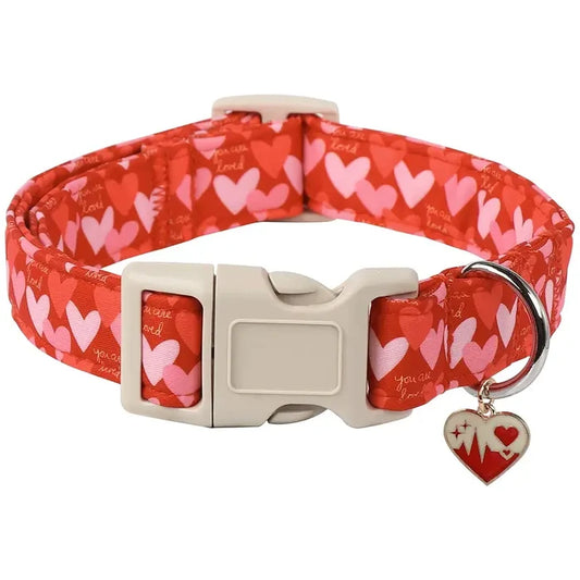 TM - PETWONG Collars SM "You Are Loved" Hearts with Charm Red Dog Collar