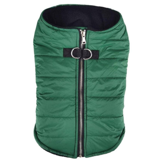 Doggie Design Jackets XS Zip-up Dark Green Fleece Lined Dog Puffer Vest